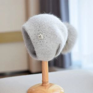 Beanieskull Caps 2023 Autumn Winter Rabbit Fur Beanies Hat Memale Real Ball編みファッションスプリットサーマルイヤー保護ウール231117