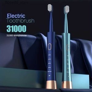 Escova de dentes elétrica automática com 6 cabeças de escova original carga ultrassônica limpeza profunda 45 dias cabelo macio preto tecnologia casal q231117