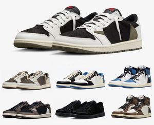 Auténticos zapatos Travis 1 High OG Military Blue Fragment Low OG Reverse Mocha Olive Black Phantom Cactus Jack Baroque Brown Hombres Mujeres Deportes Snekaers con caja