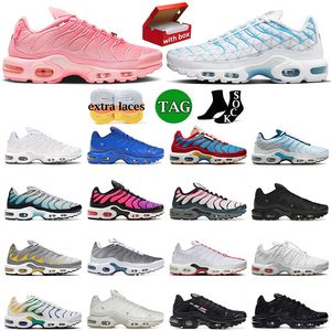 Com Box Designer TN SE Running Shoes Triplo Preto Unity House Azul Platinum Tint Atlanta Báltico Azul Limpo Branco TN Plus Almofada Max Homens Mulheres Sneaker AirMxs Tamanho 36-46