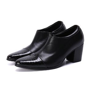 Patente Black Skin Slake Saltos altos masculinos de casamento formal de couro italiano Sapatos pontiagudos 7286