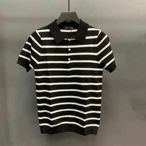 Men's T Shirts Men Clothing 2023 Knitted T-shirt Men's Short Sleeve Summer Stripe Slim Fit Polo Collar Versatile Casual Thin