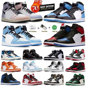 Jumpman 1 basketskor 1s University Blue Hyper Royal Patent Bred Dark Mocha Smoke Grey Chicago Unc Men Women Sneakers Sport Outdoor Trainers 36-47 EUR