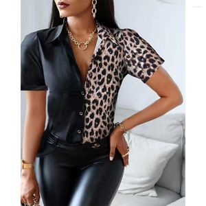 Women's Blouses Leopard Print Women Shirts Short Sleeve Tops 3d Printed Shirt Button Clothing Patchwork Graphics 2023 Fashion Designer