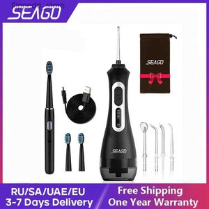 Escova de dentes Seago Escova de dentes elétrica recarregável com água Flosser Adultos Sonic Tooth Brush Oral Dental Irrigator White Black Home Gift Q231117