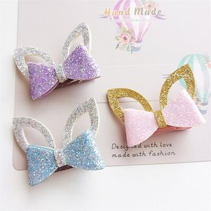 24 pc lote glitter feltro ouro couro bebê meninas grampo de cabelo prata orelhas de coelho barrette bonito animal princesa laços de cabelo hairband219v