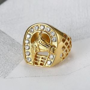 Anello solitario Moda Uomo Animale Testa di cavallo Hollow Hip Hop Punk Gioielli a ferro di cavallo Regali per ragazzi Regalo 231117