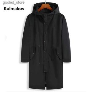 Trenchs pour hommes 2022 printemps long style manteau hommes de haute qualité décontracté trench-coat décontracté vestes à capuche hommes taille XL-8XL Q231118