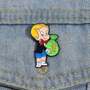 Cartoon Richie Rich Money Bag Brooch Enamel Pin Cute Boy Badge Accessories Decorative Hats Clothes Backpack Fashion Jewelry Pin