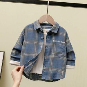 Kids Shirts Boys' Shirts Spring And Autumn Cotton Material Children's Plaid Longsleeved Shirts Casual Thin Coats 230417