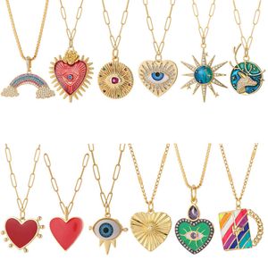 Pendant Necklaces Cute Heart Sun Moon Star Evil Blue Eye Necklace for Women Gold Color Dijes Rainbow Red Love Pendant Long Stainless Steele Chains Z0417