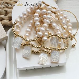Manşet 5 adet moda tatlı su inci İsa Mary bilezik zarif dini mücevher bakire Meryem Heart Bilezikler Parti için Toptan 231116