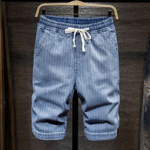 Mäns shorts plus storlek 5xl 6xl 7xl herrar randiga korta jeans sommar mode avancerad stretch casual denim shorts byxor man varumärke 230417