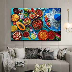 Leinwand Gemälde Moderne mexikanische Lebensmittel Poster und Drucke Cuadros Wandkunst Bild für Küche Restaurant Heimdekoration Kein Rahmen