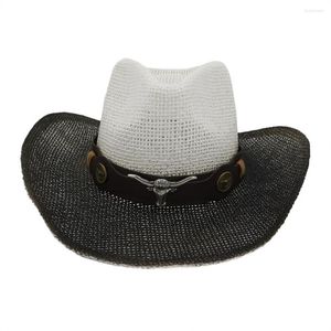 Cappelli a tesa larga Cappello da sole per donna Estate Nero Bianco Vernice spray occidentale Cowboy Stile etnico Protezione solare al mare all'aperto HZ80