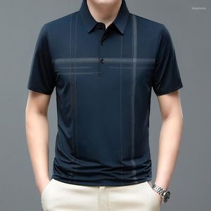 Men's T Shirts CASUMANL Brand For Men 2023 Summer Business Casual Shirt Short Sleeve Turn-Down Collar Striped Print Tshirts