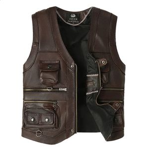 Gilet da uomo Gilet in vera pelle da uomo Mantieni caldo in autunno inverno Strato superiore Pelle bovina Tasche multiple Pografia Pesca casual all'aperto 231116