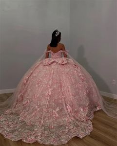 Glitter rosa abito da ballo in rilievo Abiti Quinceanera 2024 Appliques Sweet 16 Dress Pageant Abiti Abiti da 15 Anos Abiti da festa