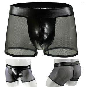 Unterhose Mode Herren Sexy Kunstleder Schwarz Mesh Nachtclub Boxershorts Unterwäsche Herren Weich