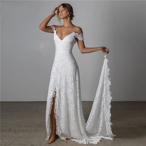 Boho Wedding Dress for Women 2024 Bride Slit Off the Shoulder Backless Lace Summer Beach Bridal Gowns Vestidos De Noiva Robes de Mariee