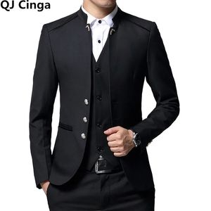 Abiti da uomo Blazer monopetto Colletto rialzato Abito da 3 pezzi Set da uomo Abiti da festa di nozze Abiti taglie forti Cappotto Giacca Pantaloni Gilet Nero Blu Rosso 231117