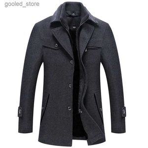 Trench da uomo 2023 Inverno Casual da uomo Trench in lana Cappotto misto Business Medio lungo Tinta unita Addensare Giacca a vento sottile Cappotto caldo Q231118