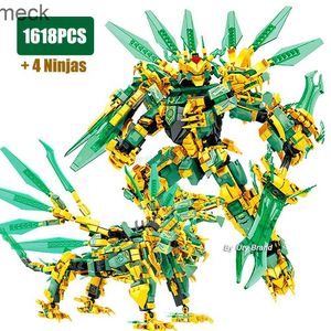 Blocks 2in1 Ninja Golden Warrior Robot Mech 2 Heads Flying Dragons Set Fighter Figures Building Block Toys for Kids Boys Chritmas Gift