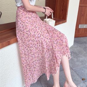 Saias chiques Coreia Roupos Summer Mulheres fofas doce menina floral Data de férias de férias Hight Hight Wight retro Saias de laço vintage 230417