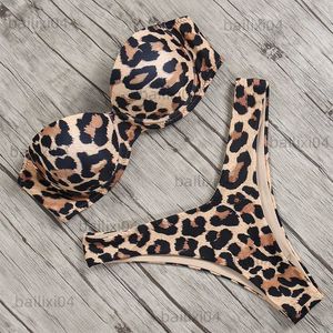 Menas de banho feminina Sexy Biquíni Biquíni Brasileiro Push-up Bra Biquini Conjunto de roupas de banho de duas peças de roupas de banho com cintura baixa Banho de leopardo T230417