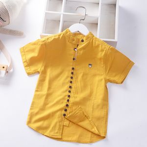 Kids Shirts Teen Boys Yellow Shirt Cotton Linen Blend Teenager Tops Children Tshirt Summer Kids Clothes 230417