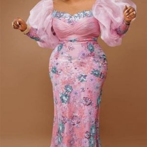 Plus size Dresses African Wedding Party for Women Autumn Africa Elegant Long Sleeve Pink Evening Robes Gowns Clothing 231116