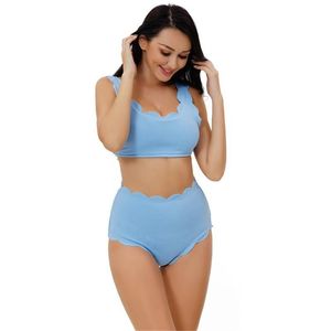 Women's Swimwear 2 Pieces Bathing Suit Bikinis Set Swimsuit Female Solid Color U-Neck Padded Camisole High Waist Panties Summer Beach 2023