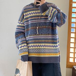 Herrtröjor Vintertröja Men varma mode Retro Casual O-Neck Knit Pullover Men Streetwear Knitting Male Sweter Clothes M-2XL