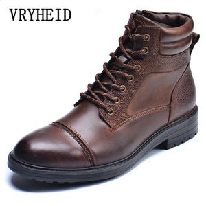 Stivali VRYHEID Stivali da uomo di alta qualità in vera pelle Autunno Inverno Scarpe alte da lavoro Stivaletti britannici casual di grandi dimensioni 7.5-13 231116