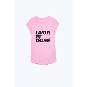 24ss Zadig Voltaire New Designer T-shirt Zv Classic Hot Letter Print Flower Embroidery Pink Cotton Women Casual Versatile Short Sleeved Loose Pullover Tees Tide Q16