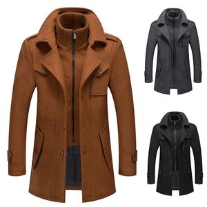 Men's Wool Blends Men's Woolen Overcoat Autumn Winter Fashion Gentleman Fleece Warm Man Coat Detachable Bilayer Zipper Button Long Coat For Male 231117