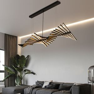 Nordic minimalista arte em forma de espinha de peixe led lustre sala de estar jantar tira decoração para casa iluminação barra sótão lâmpadas