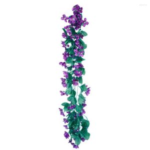 Decorazione per feste 4 petali. Simulazione di fiori artificiali viola Cesto appeso a parete Orchid Silk Vine