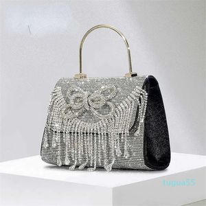 Tassel Rhinestone designer Bag Women's Bling Diamond Bowknot One Shoulder Crossbody Bag Small Metal Handbag