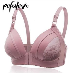 Sutiã push up sutiã para mulheres fechamento frontal de tamanho grande sutiã de roupas íntimas sexy sem fio feminino coletam fino floral mole de brassiere top p230417