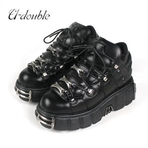 Bot U-Double Marka Punk Style Kadın Ayakkabı Dostum Topuk Yüksekliği 6cm Platform Ayakkabı Kadın Gotik ayak bileği metal dekor kadın spor ayakkabılar 231116