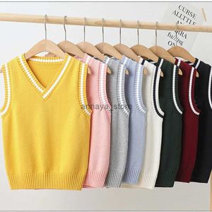 Cardigan School Kids Knitted Vest Preppy Style Casual All-match Outerwear Waistcoats for Girls Spring Autumn Children Sweater 4-15 YearsL23116