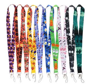 Chaveiro de designer Decoração de Halloween Bonito Fantasma Abóbora Pescoço Chaveiro Chaveiro Titular Crachá Cartão de ID Passagem Pendurar Corda Lariat Cordão para Chaveiros Presente