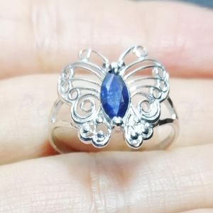 Cluster Ringe Natürlicher Saphir Ring Schmetterling Stil 0.75CT Edelstein 925 Sterling Silber Feiner Schmuck C90218004