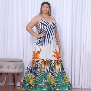 Sukienki plus size kobiety Kexu Summer Print Maxi sukienka seksowna pasek bez rękawów luźne plażowe klub nocny bandaż żeńska kamizelki vestidos