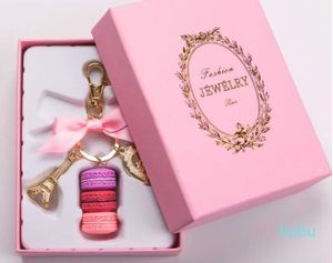 Macarons Ribbon Woman Luxury Macarons Cake Keychain On Bag Charm Handbag Charms Car KeyChain Present Box