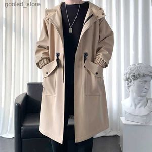 Trench Coats Masculino Trench Coat Mens Nova Moda Sobretudo Masculino Casual Slim Fit Blusão Sólido Casaco Longo Masculino Outono Homme Preto / Cáqui / Verde Exército Q231118