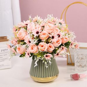 Flores decorativas imitação de buquê rosa shinobu xishi 1pcs champanhe cor artificial artificial