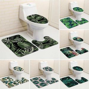 Planta tropical folha verde estilo banheiro decorativo 3 peças conjunto antiderrapante tapete de assento do toalete elegante elegante acessórios banho 21292w
