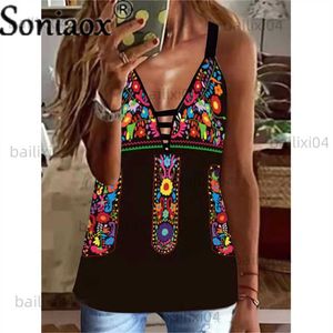 Kvinnotankar camis kvinnor sexiga tank tops t-shirt sommar camisole retro etnisk stil tryck streetwear harajuku casual lös ärmlös överdimensionerad väst T230417